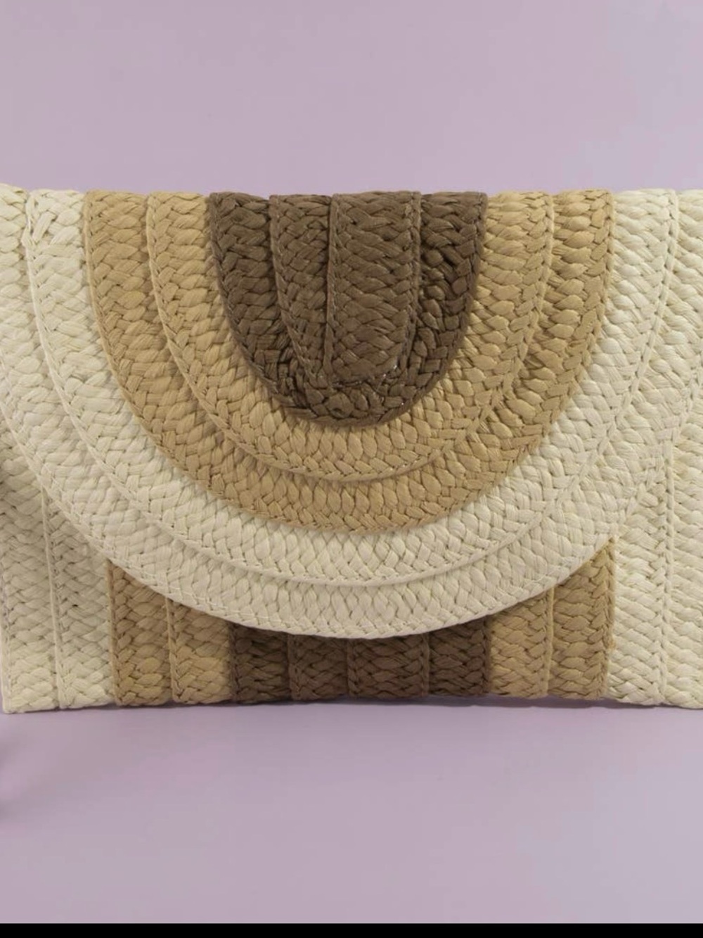 Neutral Multitone Woven Clutch in Cream, Tan & Brown with shoulder strap